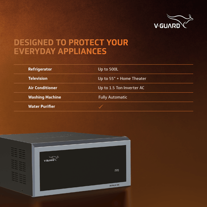 V-Guard Duralis 500 Mainline Stabilizer for Home | Digital Display | Thermal Overload Protection | Wide Input Voltage Range (Working Range 90 VAC-300 VAC) | 1 Year Warranty by V-Guard | Black