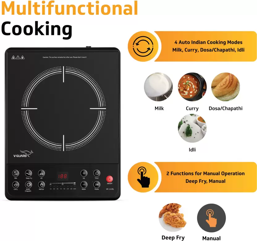 VIC 1.6 EL 1600W Induction Cooktop ( Push button with 6 Cooking Modes)