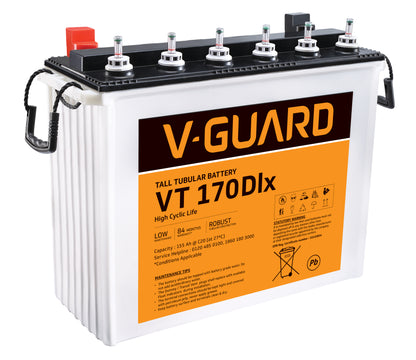 V-Guard VT 170 DLX Inverter Battery | Tubular Technology | High Backup Performance | 155Ah Capacity | 48 + 36 Month Warranty