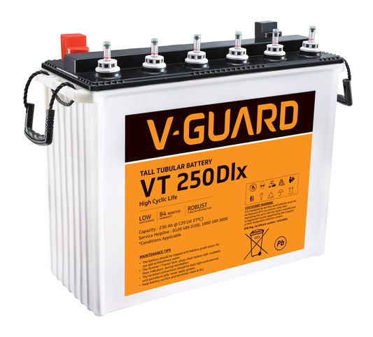 V-Guard VT 250 DLX Inverter Battery | Tubular Technology | High Backup Performance | 230Ah Capacity | 48 + 36 Month Warranty