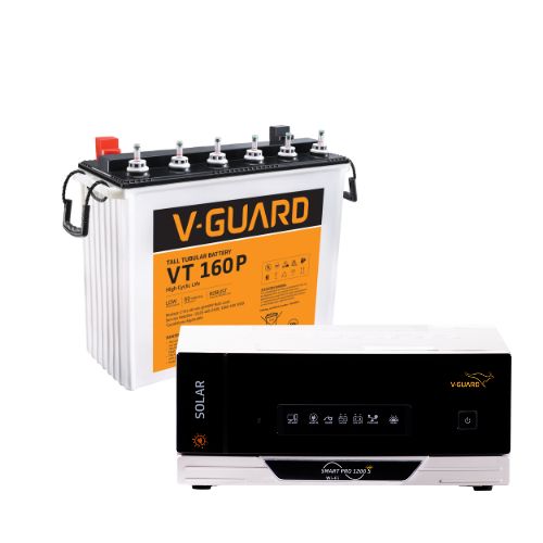 V-Guard Smart Inverter & Battery Combo (Smart Pro 1200 S Solar Inverter with VT 160 P (152Ah Tall Tubular Battery)) for Home, Office & Shops