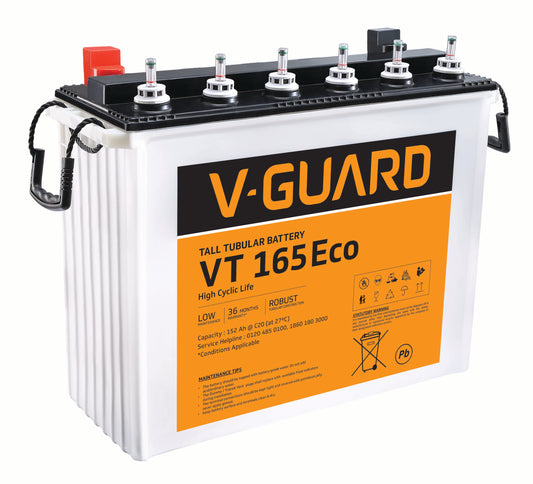 VT 165 Eco Inverter Battery |Tubular Technology| High Backup Performance | 152Ah@C20 Capacity | 18 + 18 Month Warranty