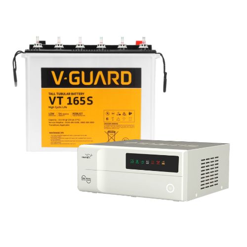 V-Guard Inverter & Battery Combo - Prime 750 MiLi Pure Sine Wave 650VA/ 12V Inverter, VT 165S (154Ah Tall Tubular Battery) for Home, Office & Shops