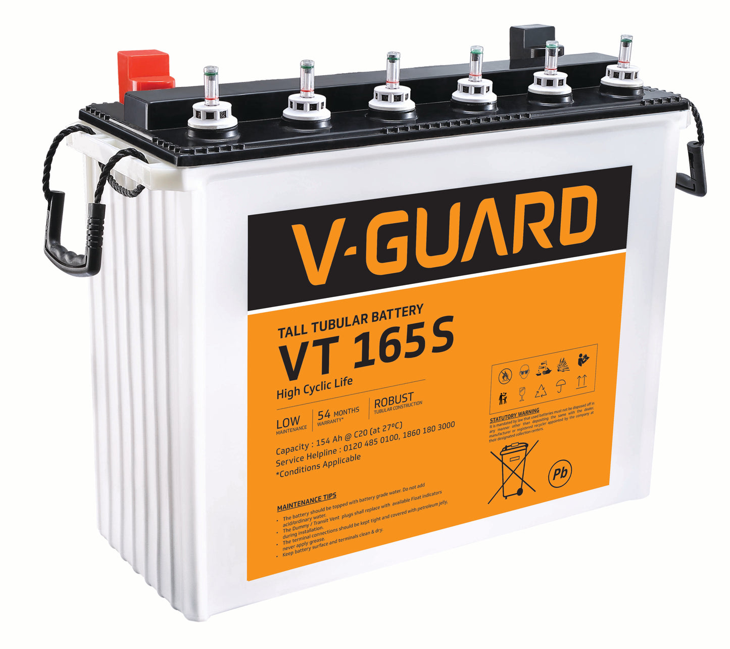 VT 165S Inverter Battery |Tubular Technology| High Backup Performance | 154Ah@C20 Capacity | 2.5 + 2 Year Warranty