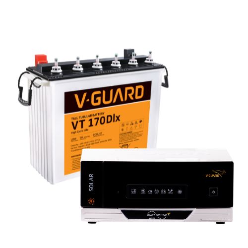 V-Guard Smart Inverter & Battery Combo (Smart Pro 1200 S Solar Inverter with VT 170 DLX (155Ah Tall Tubular Battery)) for Home, Office & Shops