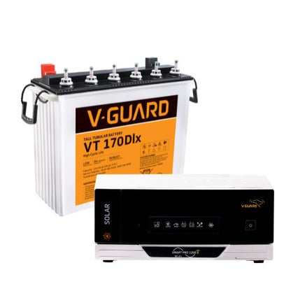 V-Guard Smart Inverter & Battery Combo (Smart Pro 1200 S Solar Inverter with VT 170 DLX (155Ah Tall Tubular Battery)) for Home, Office & Shops