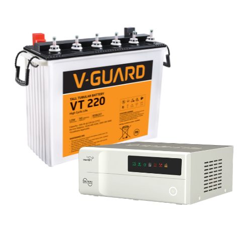 V-Guard Inverter & Battery Combo - Prime 750 MiLi Pure Sine Wave 650VA/ 12V Inverter, VT 220 (205Ah Tall Tubular Battery) for Home, Office & Shops