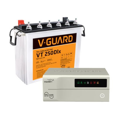 V-Guard Inverter & Battery Combo - Prime 1150 MiLi  Pure Sine Wave 1000VA/ 12V Inverter, VT 250DLX (230Ah Tall Tubular Battery) for Home, Office & Shops