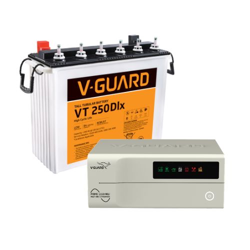 V-Guard Inverter & Battery Combo - Prime 1150 MiLi  Pure Sine Wave 1000VA/ 12V Inverter, VT 250DLX (230Ah Tall Tubular Battery) for Home, Office & Shops