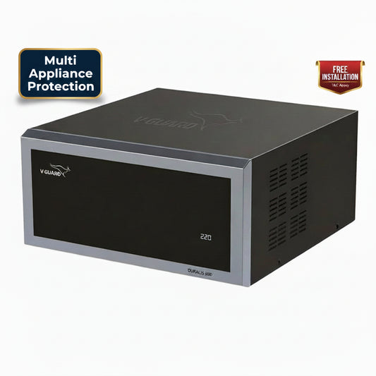 V-Guard Duralis 500 Mainline Stabilizer for Home | Digital Display | Thermal Overload Protection | Wide Input Voltage Range (Working Range 90 VAC-300 VAC) | 1 Year Warranty by V-Guard | Black