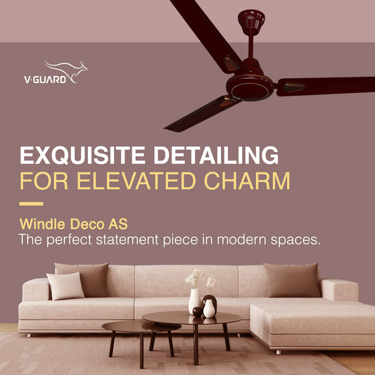 Windle Deco AS Designer Ceiling Fan for Home 1.2 m, Cherry Brown