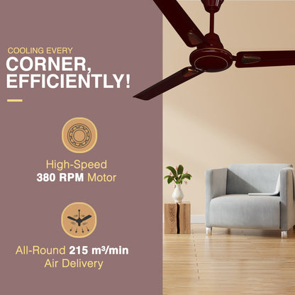Windle Deco AS Designer Ceiling Fan for Home 1.2 m, Cherry Brown