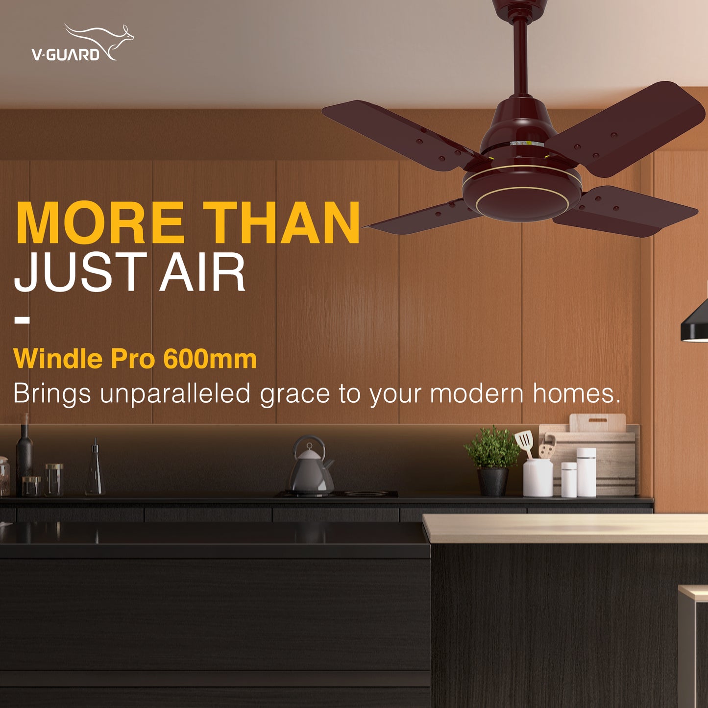 Windle Pro AS High-Speed Ceiling Fan for Home 60 cm, Cherry Brown