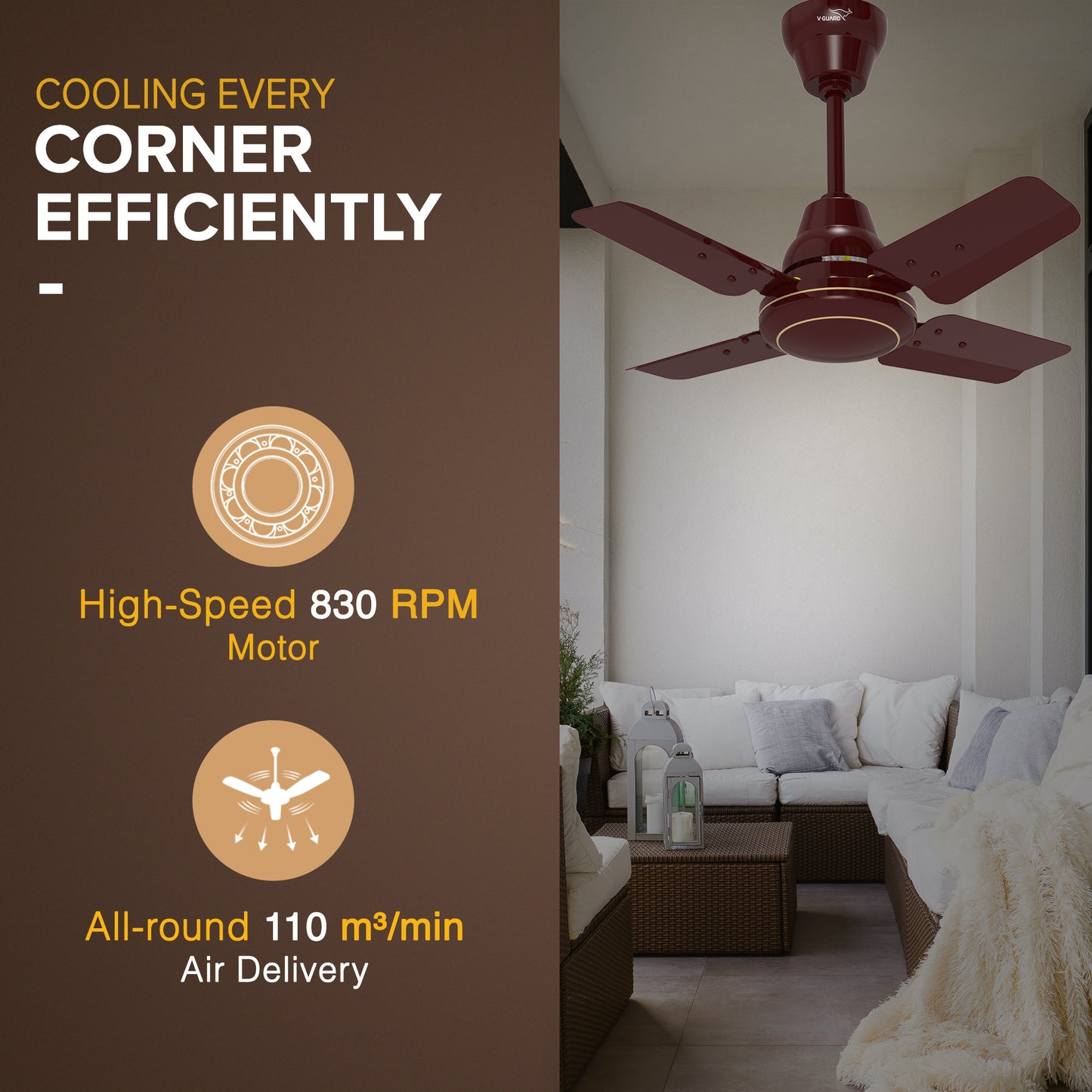 Windle Pro AS High-Speed Ceiling Fan for Home 60 cm, Cherry Brown