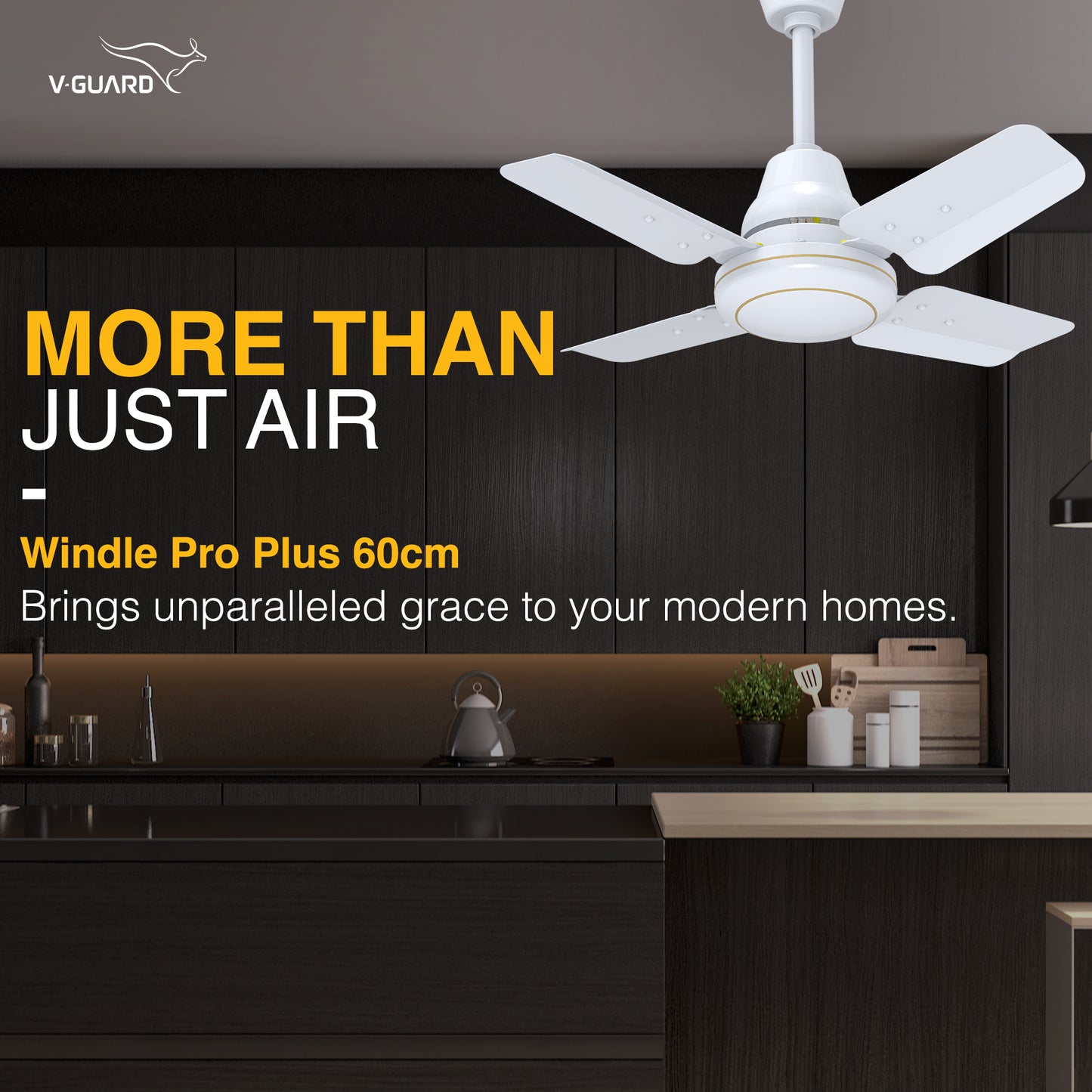 Windle Pro Plus High-Speed Ceiling Fan For Home | 100% Copper 830 RPM Motor | Powder-Coated Gloss Finish | 4 Blade Ceiling Fan | White | 60 cm