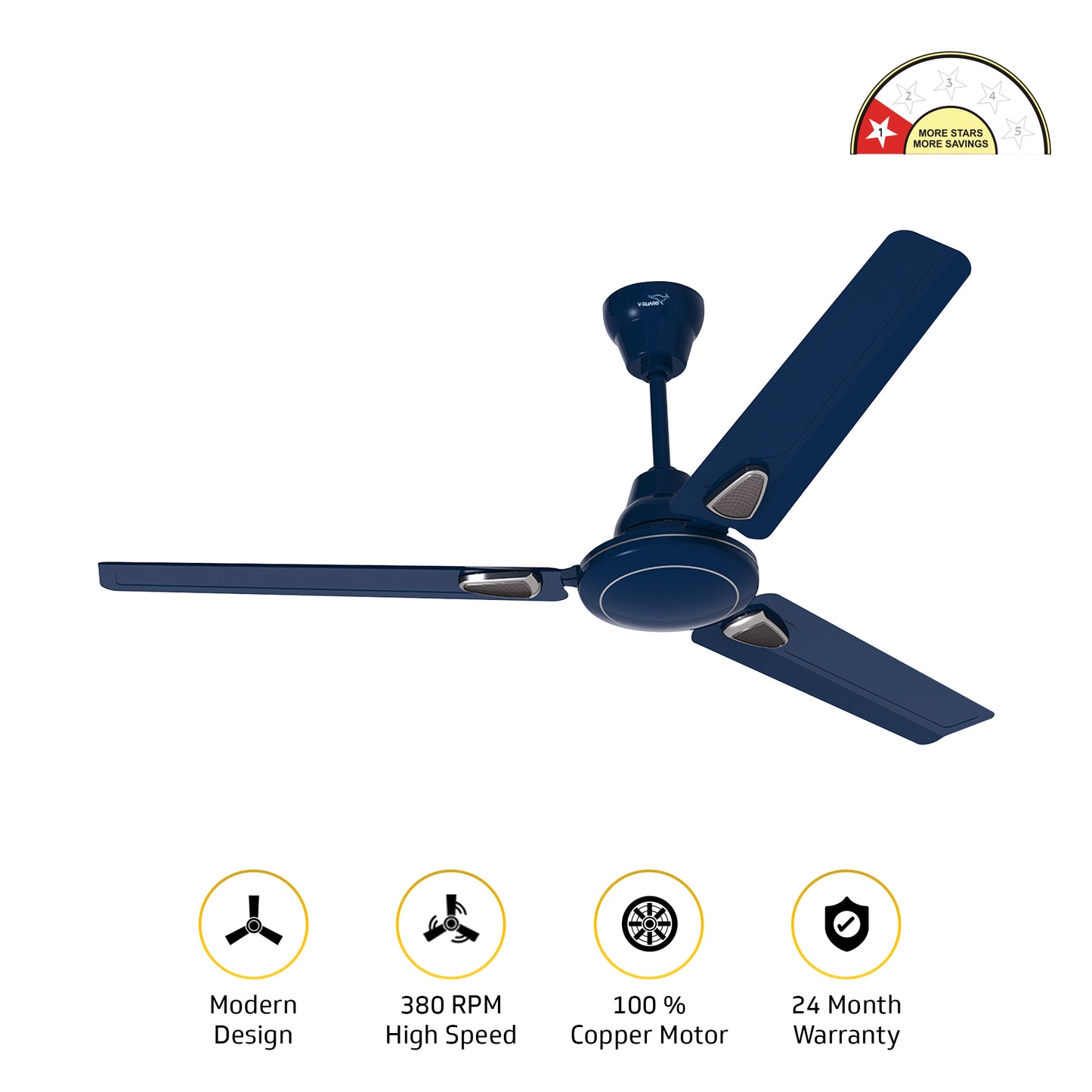 Windle Deco AS Designer Ceiling Fan for Home 1.2 m, Admiral Blue