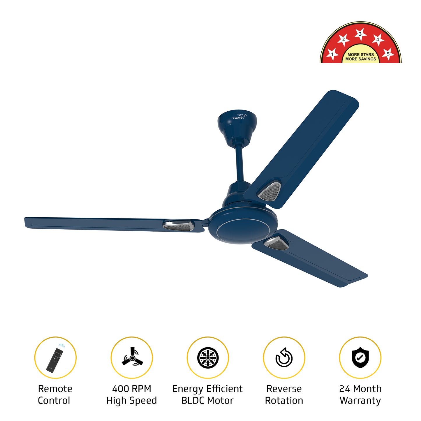 Windle Deco BLDC Ceiling fan with Remote, 1.2 m, 5-Star Rated, Admiral Blue