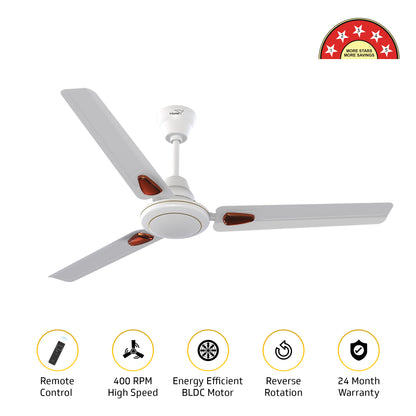 Windle Deco BLDC Ceiling fan with Remote, 1.2 m, 5-Star Rated, White