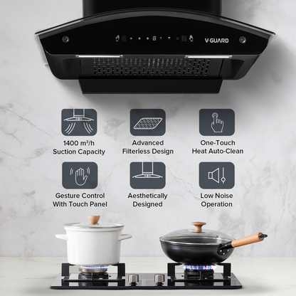 V-Guard X10 Neo Filterless Kitchen Chimney | 60cm | 1400 m³/h High Suction Capacity | One-Touch Heat Auto-Clean | Touch Panel with Gesture Control | 1-Year Comprehensive & 5-Year Motor Coverage