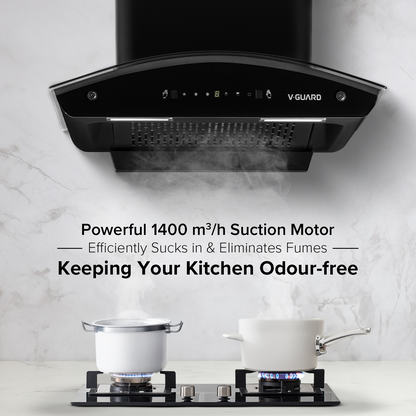 V-Guard X10 Neo Filterless Kitchen Chimney | 60cm | 1400 m³/h High Suction Capacity | One-Touch Heat Auto-Clean | Touch Panel with Gesture Control | 1-Year Comprehensive & 5-Year Motor Coverage