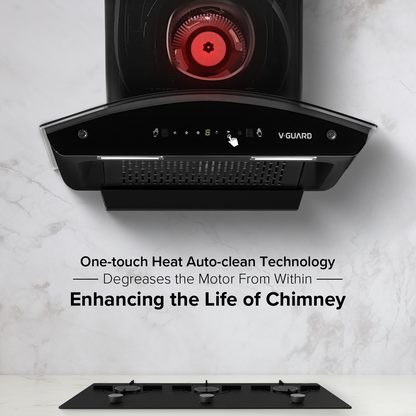 V-Guard X10 Neo Filterless Kitchen Chimney | 60cm | 1400 m³/h High Suction Capacity | One-Touch Heat Auto-Clean | Touch Panel with Gesture Control | 1-Year Comprehensive & 5-Year Motor Coverage