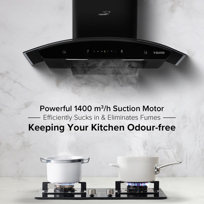 V-Guard X20 Neo Filterless Kitchen Chimney | 90cm | 1400 m³/h High Suction Capacity | One-Touch Heat Auto-Clean | Touch Panel with Gesture Control| 1-Year Comprehensive & 5-Year Motor Coverage