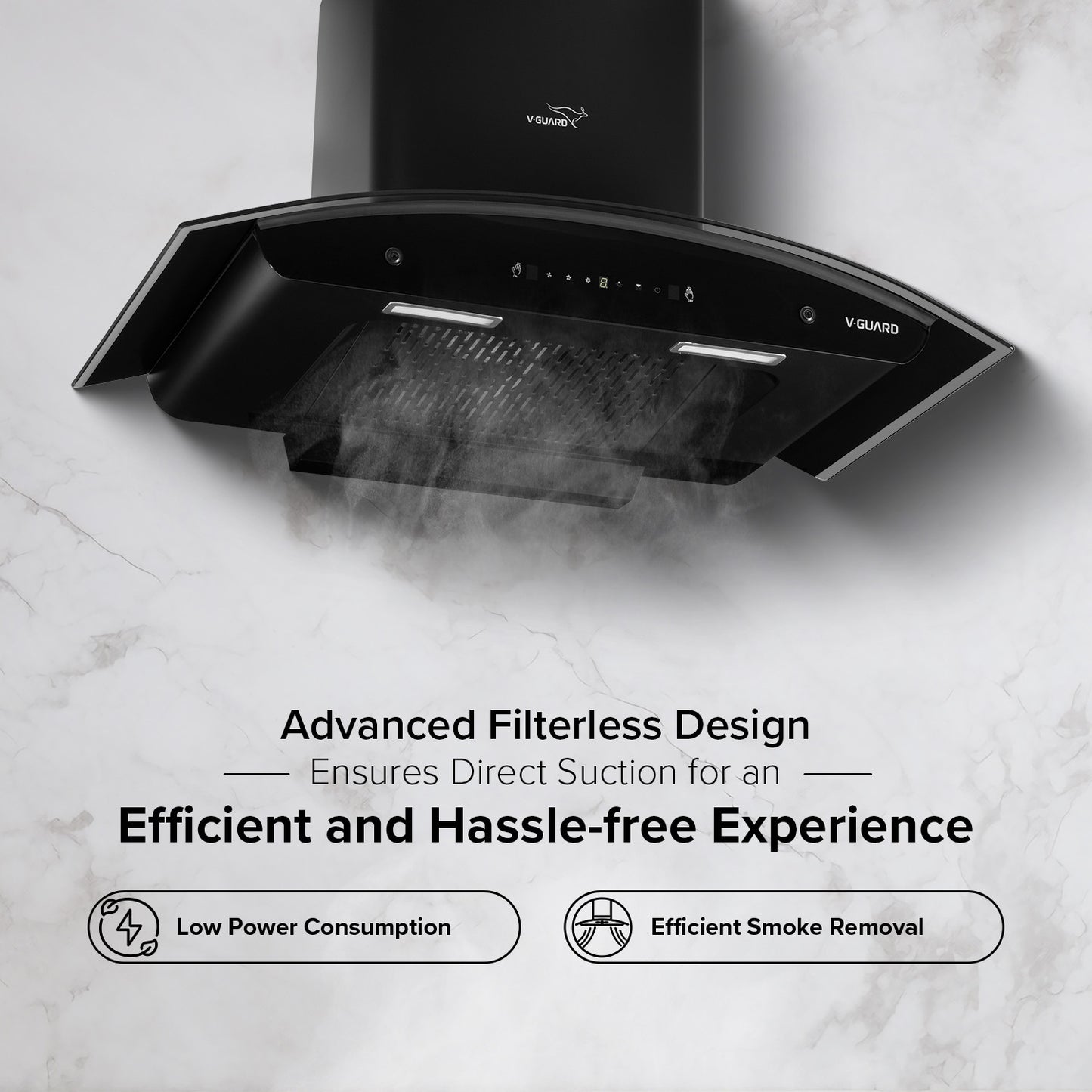 V-Guard X20 Neo Filterless Kitchen Chimney | 90cm | 1400 m³/h High Suction Capacity | One-Touch Heat Auto-Clean | Touch Panel with Gesture Control| 1-Year Comprehensive & 5-Year Motor Coverage