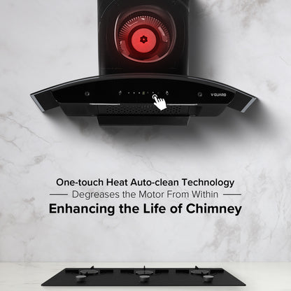 V-Guard X20 Neo Filterless Kitchen Chimney | 90cm | 1400 m³/h High Suction Capacity | One-Touch Heat Auto-Clean | Touch Panel with Gesture Control| 1-Year Comprehensive & 5-Year Motor Coverage