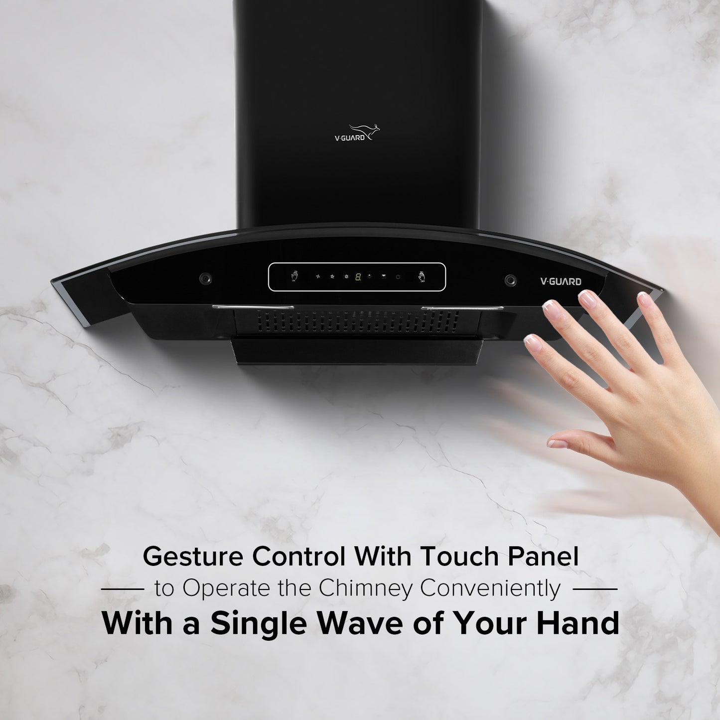 V-Guard X20 Neo Filterless Kitchen Chimney | 90cm | 1400 m³/h High Suction Capacity | One-Touch Heat Auto-Clean | Touch Panel with Gesture Control| 1-Year Comprehensive & 5-Year Motor Coverage