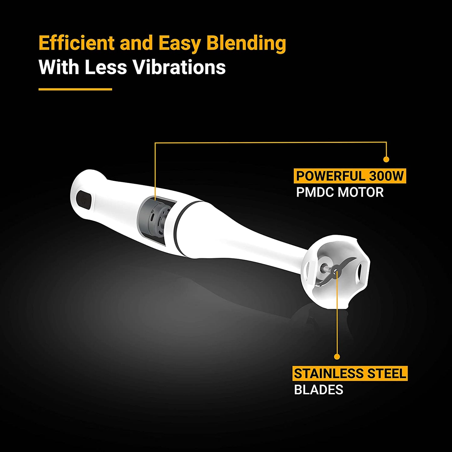 VBD 301PL Hand Blender/Powerful 300 W PMDC Motor / 600 mL Beaker/Versatile Use/Sleek Design/Detachable Shaft [White & Black]