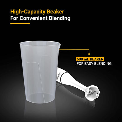 VBD 301PL Hand Blender/Powerful 300 W PMDC Motor / 600 mL Beaker/Versatile Use/Sleek Design/Detachable Shaft [White & Black]