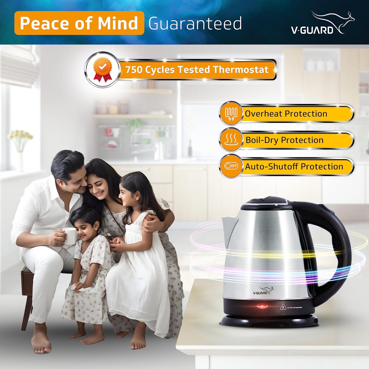 VKS15 Electric Kettle for hot water | 1.5 Litre 1500 watt, Stainless Steel Hot water kettle | Power Indicator | Auto cut-off