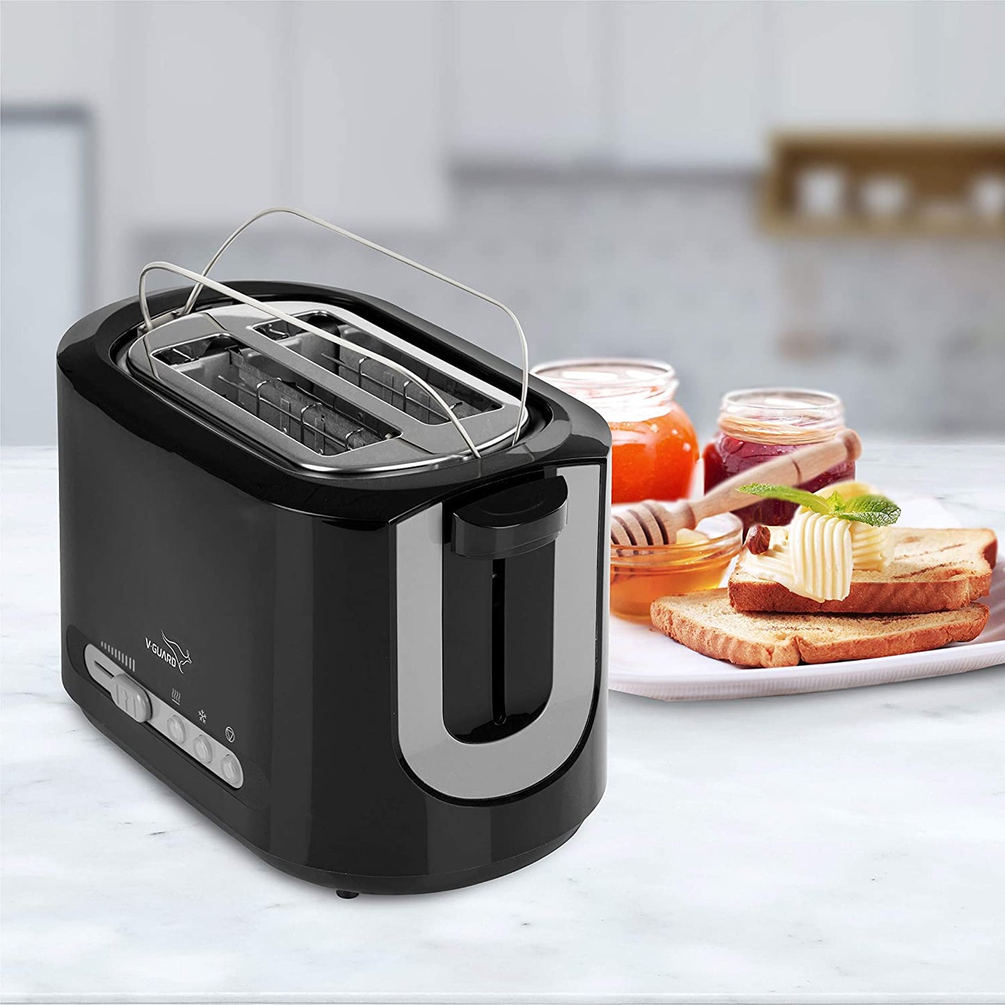 VT230 850 Watt 2-Slice Automatic Pop-Up Toaster with Bun Warmer, Variable Browning Levels and Defrost & Reheat Functions