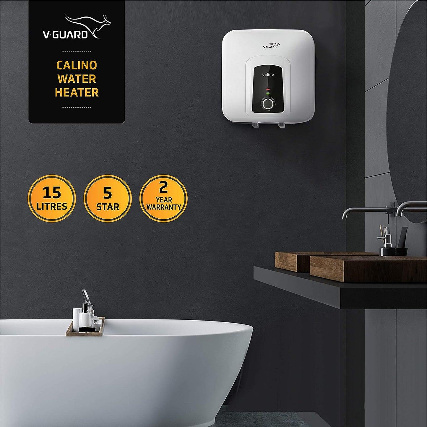 Calino DG 15 L Water Heater with Digital Display, Rust Proof ABS Body and Remote Control
