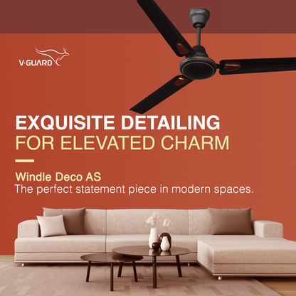 Windle Deco AS Designer Ceiling Fan for Home 1.2 m, Matte Brown