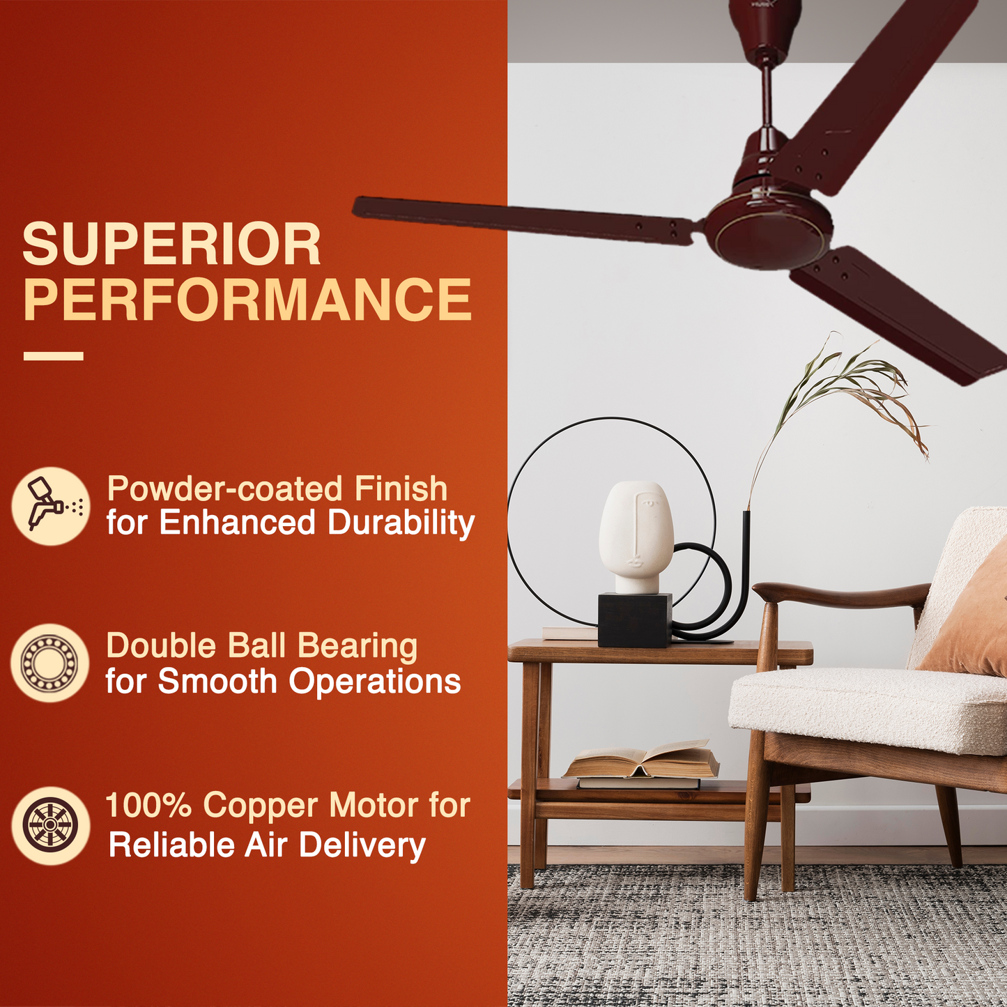 Windle Pro AS High-Speed Ceiling Fan for Home 1.2 m, Cherry Brown
