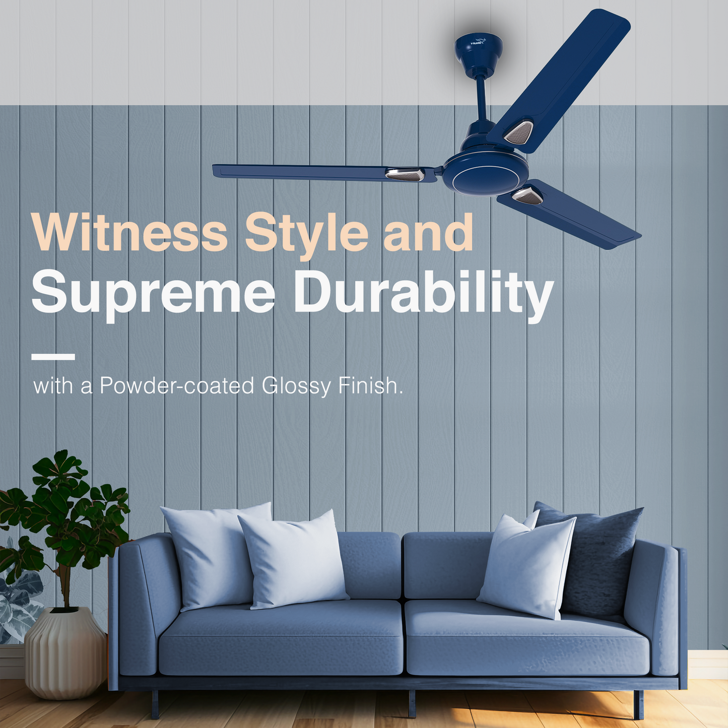 Windle Deco AS Designer Ceiling Fan for Home 1.2 m, Admiral Blue