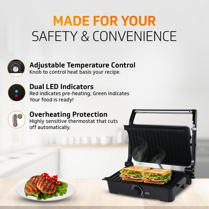 Grillking Plus 2 Slice 1500 Watt Multipurpose Grill Sandwich Maker | Healthy - Outlet for Excess Oil Removal | Easy to Clean Non-Stick Teflon Coating | 180 Degree Flat Grill | 1 Year Warranty