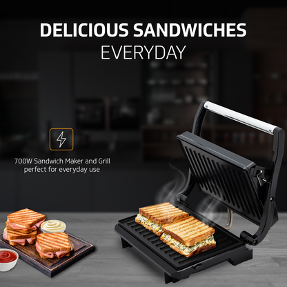 Grillking Pro 700 Watt Multipurpose Grill | BBQ and Panini/Sandwich Maker| Easy to Clean Dual Non-Stick Teflon Coating | Multifunctional Cooking with Floating Hinge | 1 Year Warranty