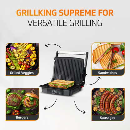 Grillking Supreme 4 Slice 2000 Watt Multipurpose Grill | BBQ and Sandwich Maker | Jumbo Capacity | Easy to Clean Non-Stick Teflon Coating | 180 Degree Flat Grill | 1 Year Warranty